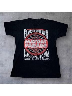 Vintage Style Y2K Glamour Kills Band World Tour Man Overboard Men’s Black Tee M